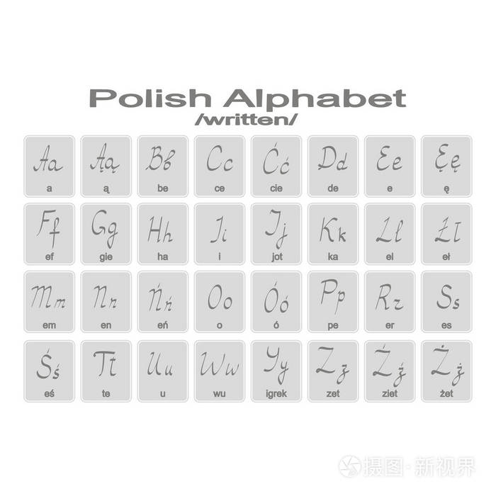 一套单色图标与波兰语字母表