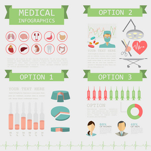医疗和卫生保健的信息图表，用于创建 infogr 的元素