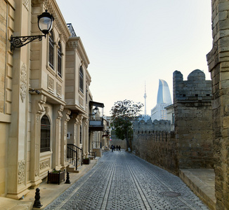 Altstadt, Baku in Aserbaidschan古老的城市，在阿塞拜疆的巴库