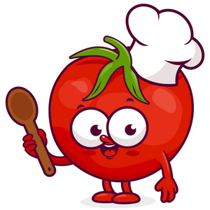 卡通番茄厨师拿着烹饪勺子