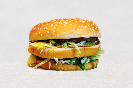 汉堡包, 不健康的吃快餐。高卡路里食物促进肥胖