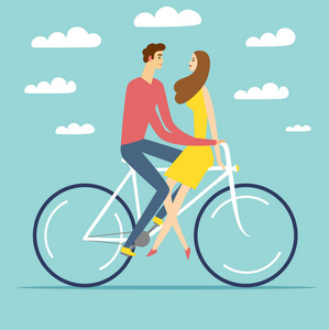 卡通双爱骑自行车图片