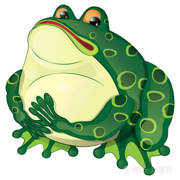 卡通胖青蛙坐着,看起来