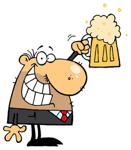 卡通漫画与啤酒的人