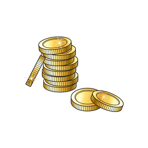 手绘金币图片-手绘金币素材-手绘金币插画-摄图新视界