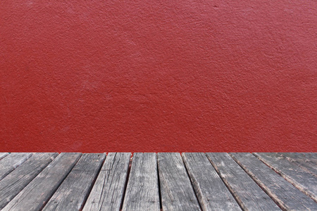 红墙混凝土背景木桌
