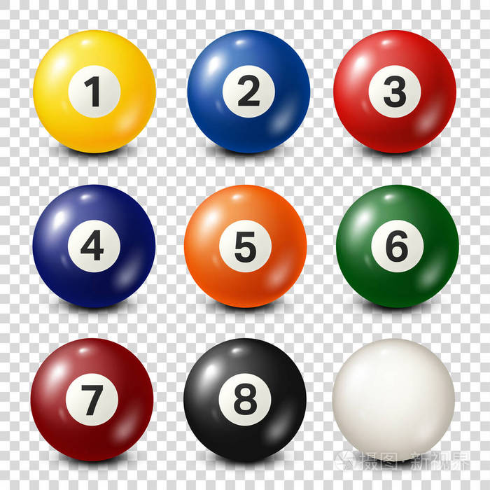 台球,游泳池球集合.斯诺克.透明背景.矢量图
