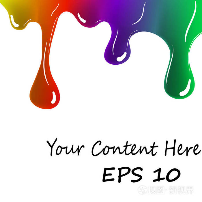 白色背景的彩色油墨上五颜六色的颜料滴