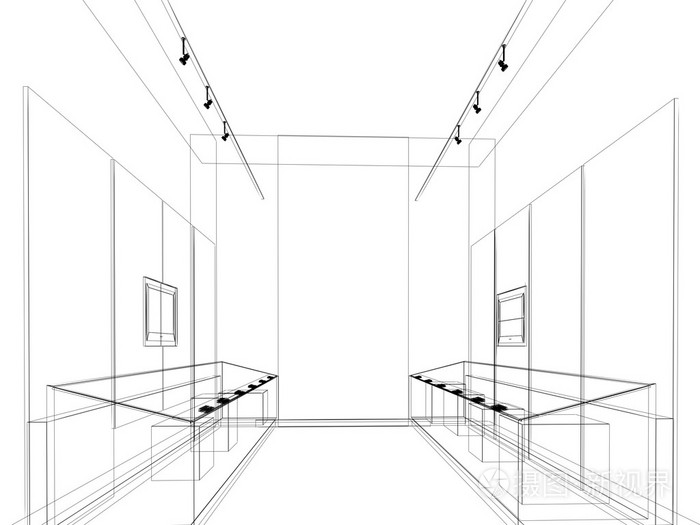 抽象设计素描的室内展厅,博物馆