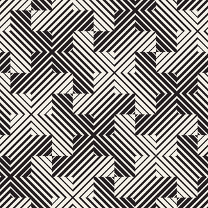 矢量无缝黑色和白色线条图案抽象背景.十字形状几何拼接装饰照片