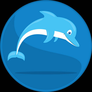 跳跃海豚卡通插图.水下生活图标说明照片