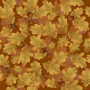 无缝模式的橡木秋叶与棕色橡子图片