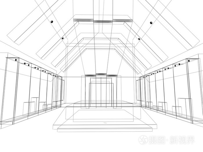抽象设计素描的室内展厅博物馆