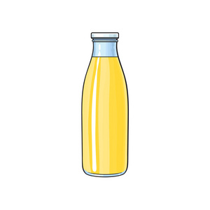 矢量卡通玻璃瓶装的柠檬果汁
