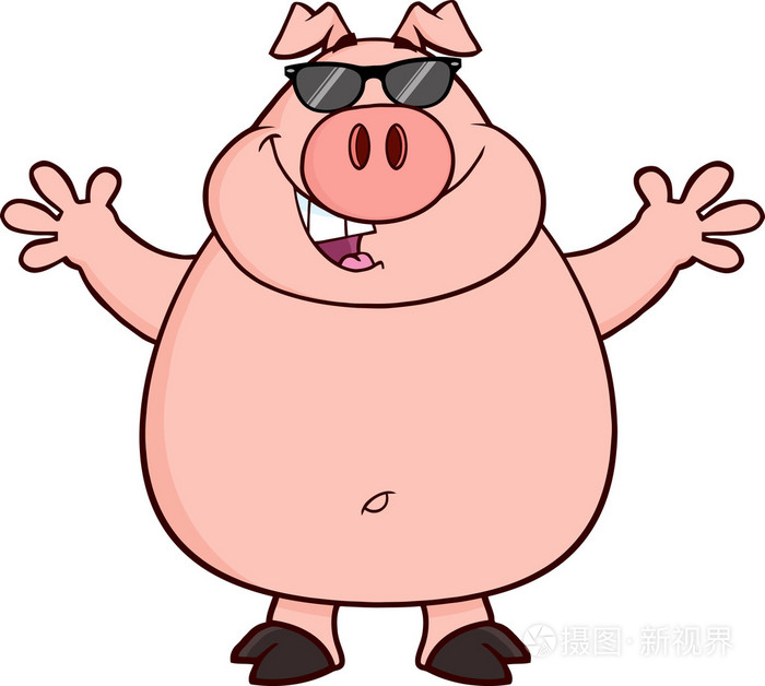 快乐的猪带着太阳眼镜插画-正版商用图片0v7ucn-摄图新视界