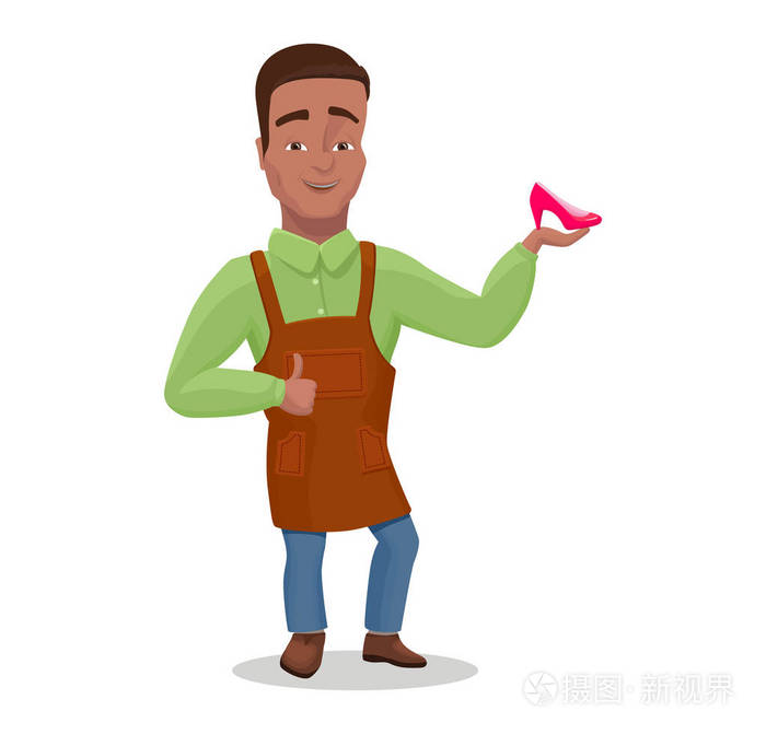 鞋匠卡通人物横幅或海报与 c 印度黑头发工人矢量图