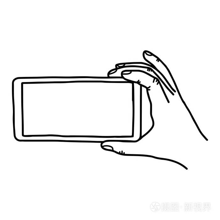 右手握着没有主页按钮-矢量图草图手绘与孤立的白色背景上的黑色线条