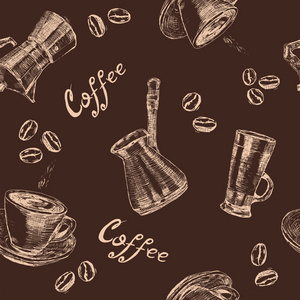 用一只手的无缝模式绘制咖啡元素