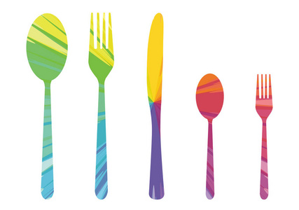 五个餐具多彩多姿的抽象图标