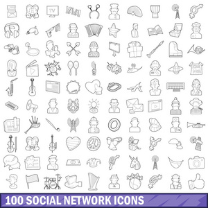 100 社会网络图标集，大纲样式