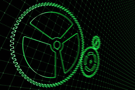 一套绿色的齿轮和齿轮在虚拟屏幕上