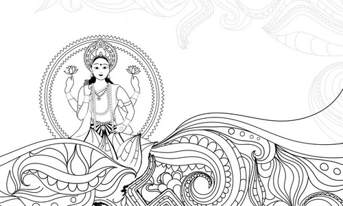 印度教神话女神拉克西米插图上花和油照片