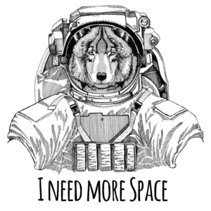 狼的狗穿航天服野生动物宇航员太空人星系探索手绘制插画 t 恤