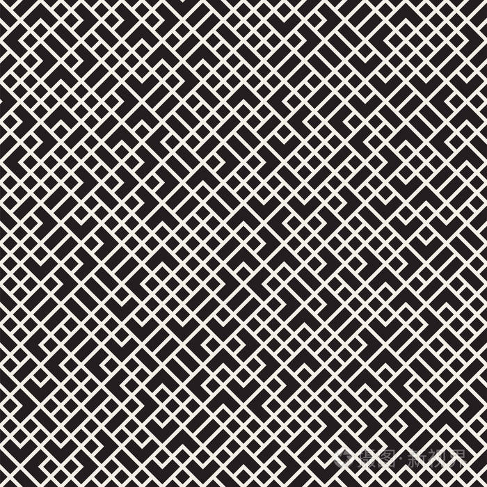 矢量无缝模式重复纹理的网格与混沌形状的线性网格时尚几何格设计