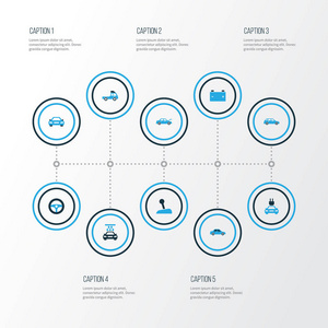 汽车色彩鲜艳的图标集。卡车 汽车罩 轿车和其他元素的集合。此外包括旅行车 杠杆 掀背车的符号