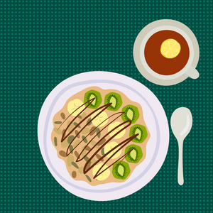 早餐麦片粥浆果顶视图美味美食美味的素食新鲜吃早晨甜点矢量图