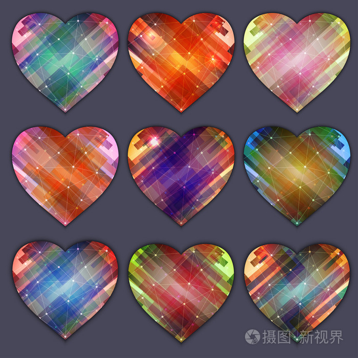 九个颜色变化与心图标矢量