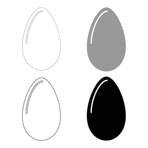 鸡蛋的黑色和灰色的颜色设置图标