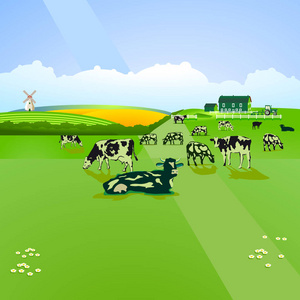 牛在牧场，图上