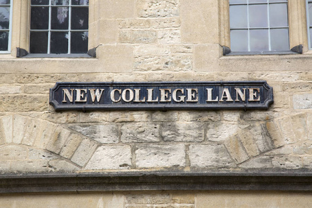 新学院巷街道的标示牛津大学英格兰