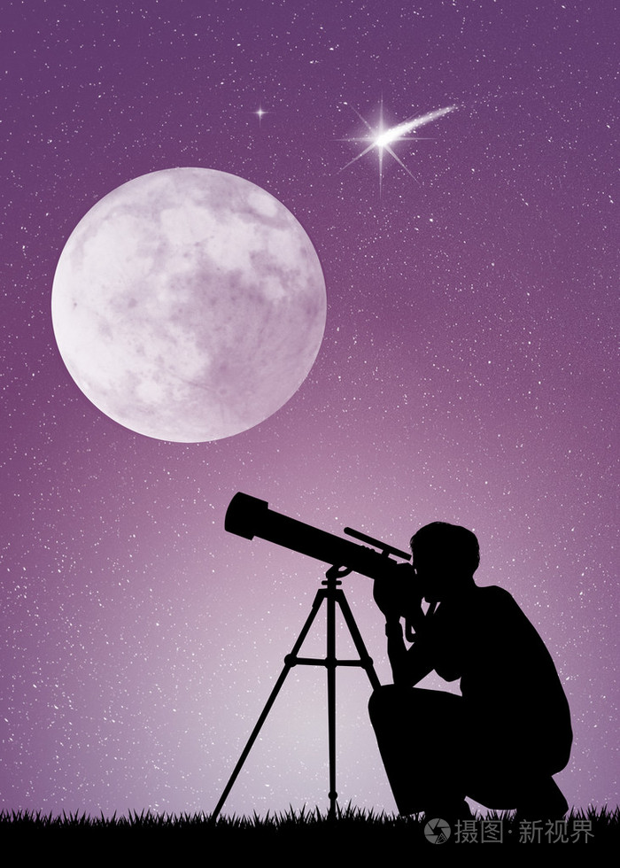 男人在望远镜中看起来很