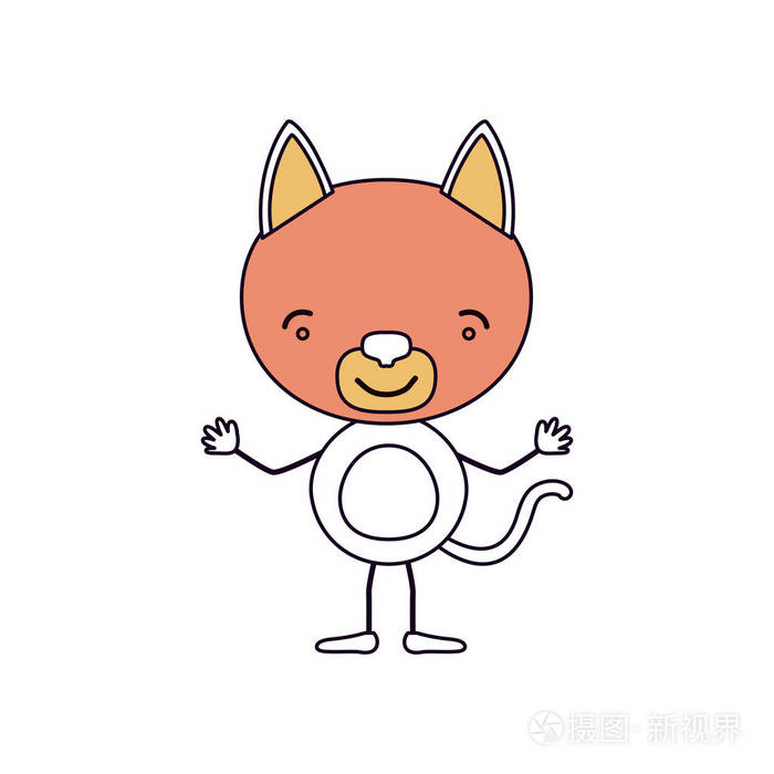 轮廓颜色部分漫画的可爱猫咪宁静表达与举起手来插画 正版商用图片0v9i4u 摄图新视界