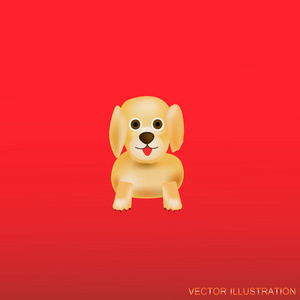 红色背景与狗。图