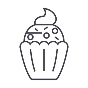 纸杯蛋糕矢量线图标 标志 插图背景，可编辑笔触