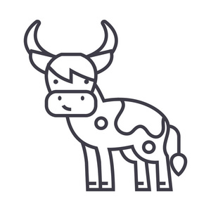 可爱的奶牛矢量线图标 标志 插图背景，可编辑笔触