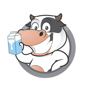 牛与牛奶盒圆形框架中