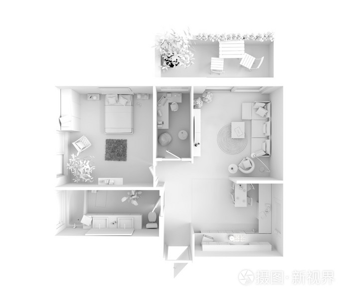 房子计划的顶视图-室内设计