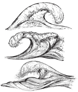 手绘潮手绘海浪中的素描样式集照片