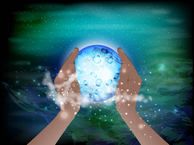 在我们的内心的宇宙概念.双手握照片