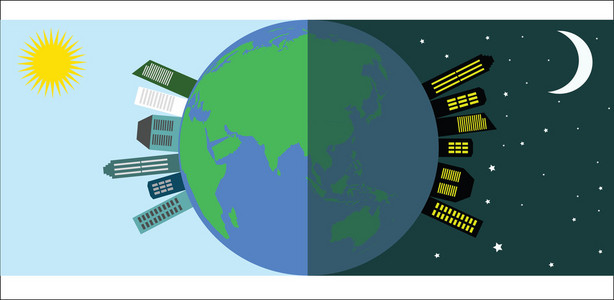 白天和黑夜在星球上,矢量图照片