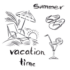 黑色和白色的旅游主题，夏天职业背景的插图