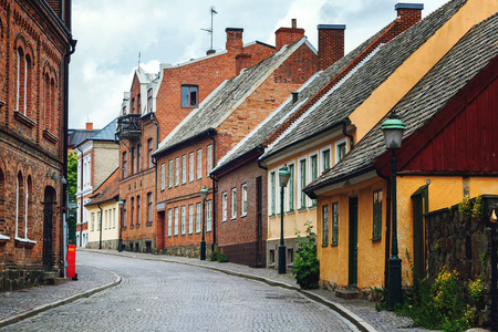 在隆德，城市景观，在瑞典的中世纪城市街