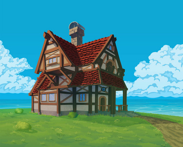 山上的老欧式豪宅照片