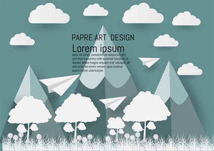 自然景观和生态理念 天空云与 mountain.design 的纸艺术和工艺的风格理念的例证