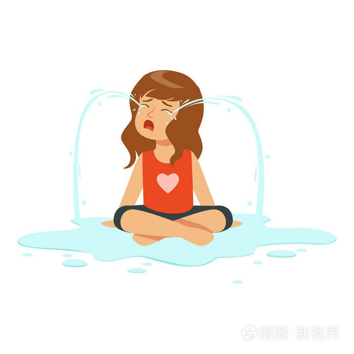哭泣的眼泪水坑中的姑娘插画-正版商用图片0vb61l-摄图新视界