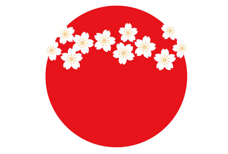 新的一年卡模板与一个红色的圆圈和白色樱花花瓣